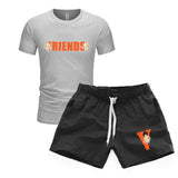 Vlone T Shirts & Shorts 2 Piece Set Printed Men'S Sports Printed Round Neck T-Shirt