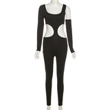 Autumn Sexy Hollow High Waist Hip Raise Skinny Yoga Sports Fitness Jumpsuit