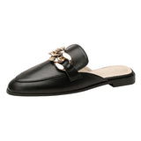 Finn Chain Pointed Toe Mule Spring and Autumn Closed Toe Metal Chain Muller Half Slippers Women's Outer Wear Soft