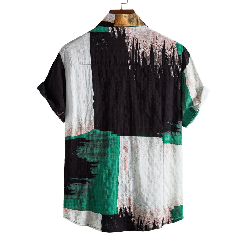 Camp Collar Shirt Printed Men's Beach Short Sleeve