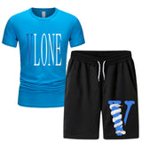 Vlone T Shirts & Shorts 2 Piece Set Men 'S Summer Printed Sports Short-Sleeved T-Shirt Set