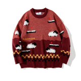 Men Sweater Color Matching Sweater Men's Loose round Neck Sweater Trendy Pullover Long Sleeve