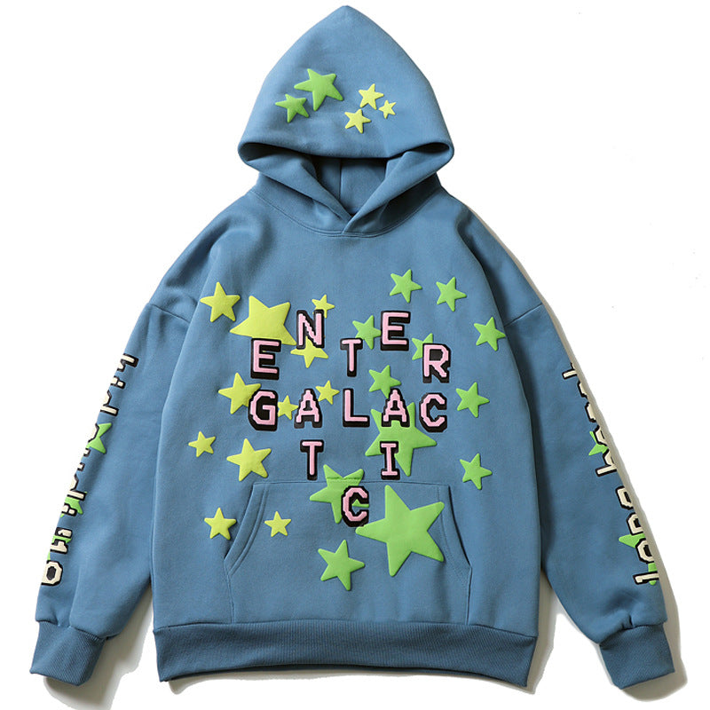 Kanye West Sunday Service Hoodie Kid Cudi Five-Pointed Star Puff Print Leisure Velvet Padded Hooded Sweatshirt