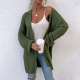 Women Cardigan Knit Sweater Autumn and Winter Solid Color Knitted Cardigan Mid-Length Sweater Women