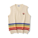 Men Sweater Vintage Rainbow Striped Sweater Vest Men's Coat