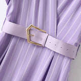 MIDI Mauve Wrap Dress Striped Dress Summer V-neck Midi Dress