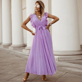 Emerald Green Dress Solid Color Sleeveless Pleated Chiffon