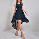 Burgundy Dress Formal Lace Stitching Big Swing Chiffon Dress Dinner Party