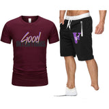 Vlone T Shirts & Shorts 2 Piece Set Letter Large V Printed Short Sleeve