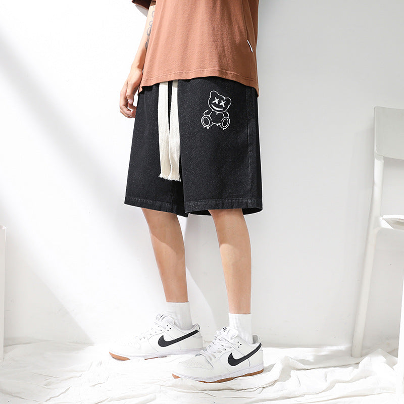 Men Denim Shorts NASA Joint-Name Jeans Loose Straight Casual