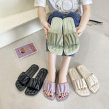 Women Open Toe Sandals Flats Summer Candy-Colored Pleated Simple Fashion Outerwear Sandals