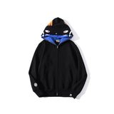 Bathing Ape Jacket Autumn and Winter Solid Color Blue Pink Double Hood Sweater Men and Women Zipper Fleece Padded Coat