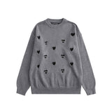 Men Sweater Solid Color Heart Embroidered Sweater Men's round Neck Knitwear Street Tide Brand Pullover