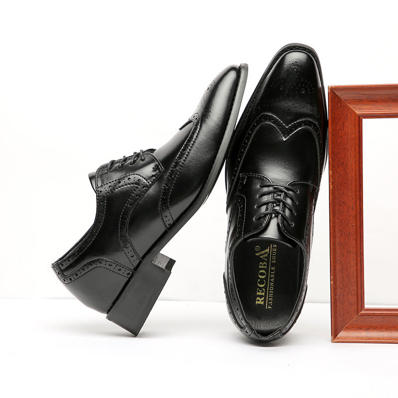 Men's Dress Shoes Classic Leather Oxfords Casual Cushioned Loafer Height Increasing Insole Formal Leather Shoes Men Genuine Leather Brogue Business