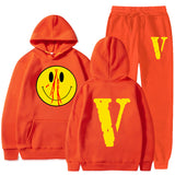 Vlone Hoodie & Pants 2 Piece Set Men'S Clothing Print Hoodie Sweater Men'S Loose