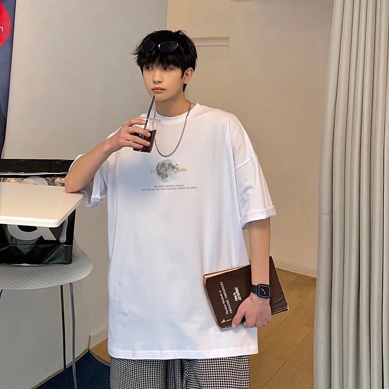 Men T-shirt Half-Length Sleeves round Neck Loose