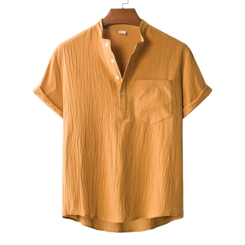 Camp Collar Shirt Stand Collar Short Sleeve