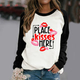 Valentine's Day T Shirts Couples Lip Pattern Loose Long Sleeve T-shirt