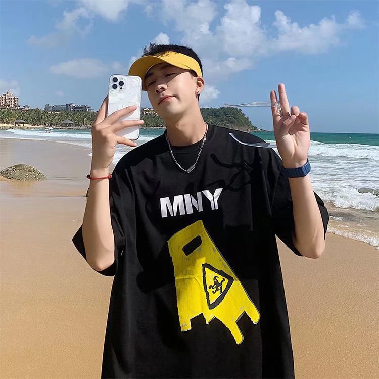 Men T-Shirts Loose Printed round Neck Half Sleeve