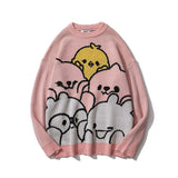 Men Sweater Cartoon Jacquard Sweater Men's Street Trend Loose Pullover
