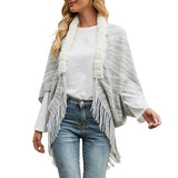 Women's Cardigan Knit Sweater Autumn and Winter Cape and Shawl Cardigan Fur Collar Tassel Sweater for Women