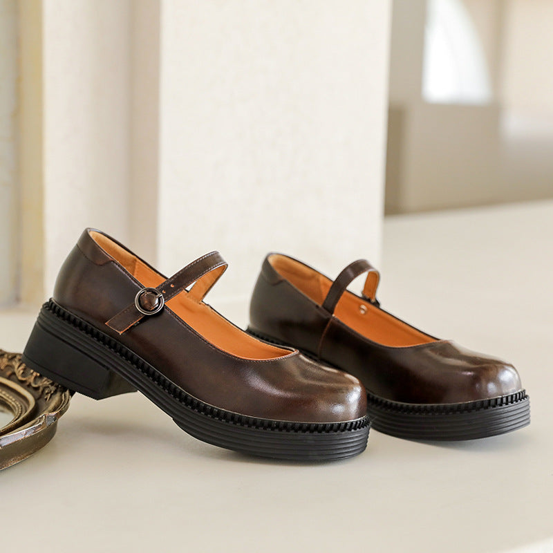 Mary Jane Shoes Spring And Autumn Solid Black Loafers