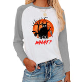 Halloween Costumes Halloween Pattern Printed Raglan Color Contrast Long Sleeve T-shirt Women