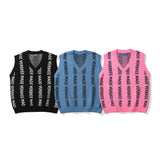 Men Sweater Letter Jacquard Sweater Vest Men's Street Fashion Loose Outerwear