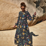 Coachella Music Festival Outfits Fashion Early Spring Printed Dress Casual Long Sleeve Loose