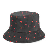Bucket Hat Fishing Cap Cotton Print Fisherman Hat Fashion Heart Printing Outdoor Sun Protection