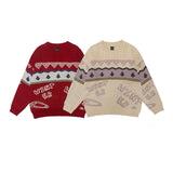 Men Sweater Letter Jacquard Color Matching Knitted Sweater Men's round Neck Sweater