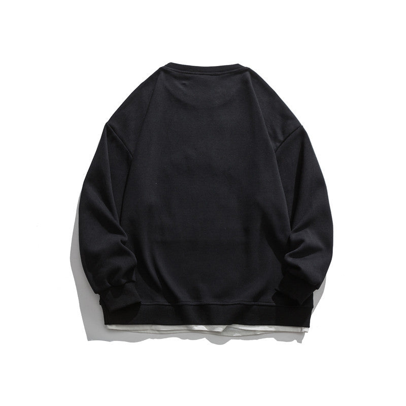 Man Fall Outfis Autumn Couple Wear Towel Embroidery Fake Two-Piece round Neck Sweater Men's and Women's Hip Hop Casual Coat