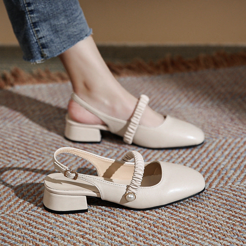 Nude Low Block Heel Chunky Heel Mid Heel Shoes