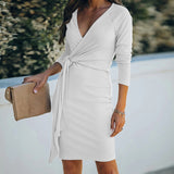 MIDI Mauve Wrap Dress Autumn and Winter V-neck Slim Sexy Fashion Belt Dress