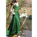 Emerald Green Dress Green V-neck Backless Sling