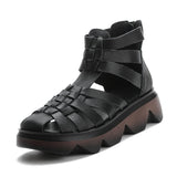 Highway Flat Sandals Summer Height Increasing Fashion Genuine Leather High-Top Platform Closed Toe Sandals for Women