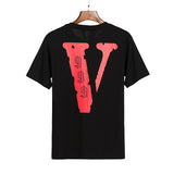 Vlone T Shirt Printed High Street Loose Hip Hop Back Large V Short Sleeve T-Shirt