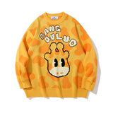 Men Sweater Cartoon Giraffe Brocade Sweater Men Loose Crew Neck Top