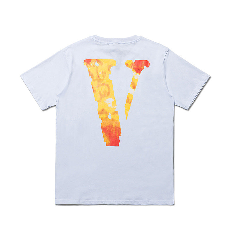 Vlone T Shirt Loose And Simple Back Large V Casual Short Sleeve T-Shirt