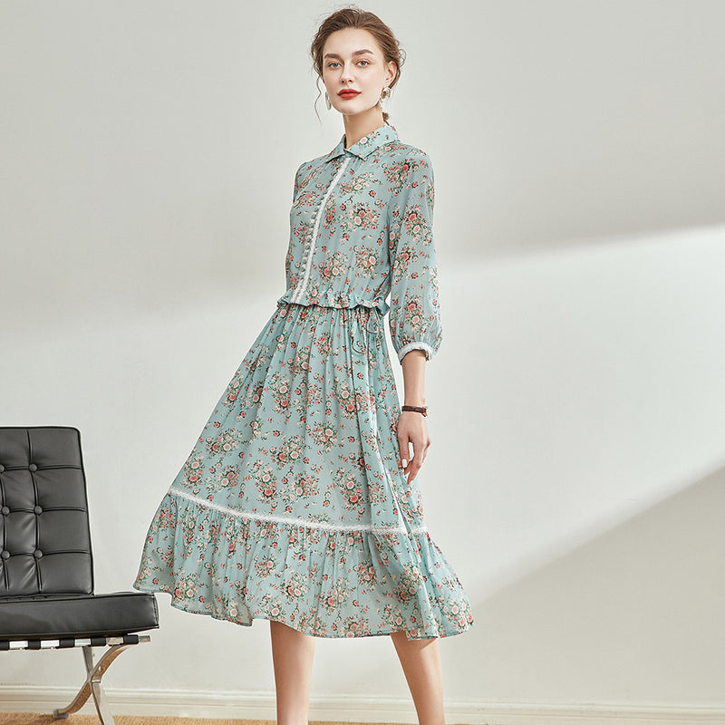 Regency Dress Shirt Dress Printed Silk Dress