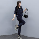 Velour Tracksuit Autumn and Winter New Hat Loose Sweater Two-Piece Set