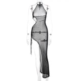 Kendall Jenner Wedding Guest Dress Halter Cut-out Sexy Sheer Mesh Backless Slit
