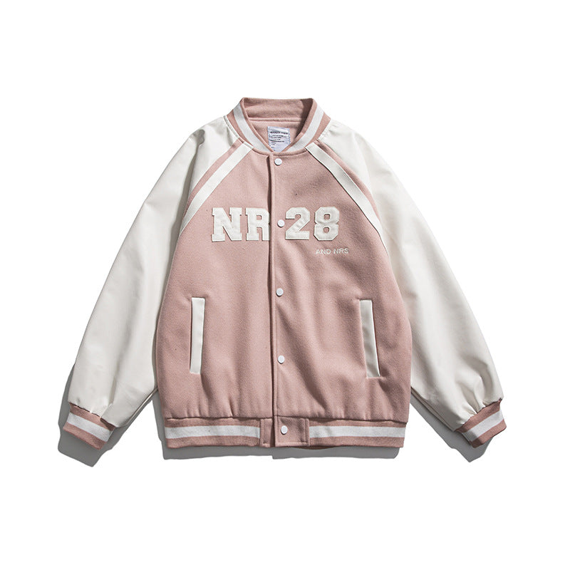Man Fall Outfis Color Matching Letters Embroidered Casual Baseball Uniform Couple Loose Top