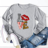 Valentine's Day T Shirts Couples round Neck Leopard Print Love Women's Casual Long Sleeve Bottoming Shirt