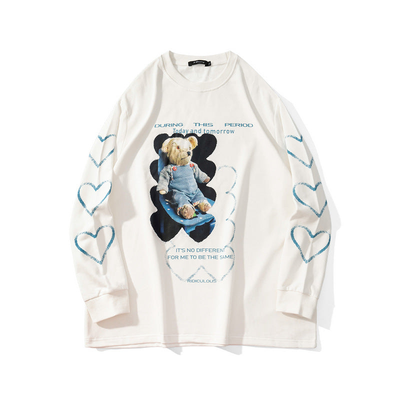 Man Fall Outfits Street Fun Cartoon Printed Long-Sleeved T-shirt Men's and Women's Casual round Neck Sweater