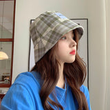 Vintage Check Bucket Hat Plaid Sun Protection Sun-Proof Basin Hat