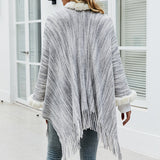 Women's Cardigan Knit Sweater Autumn and Winter Shawl Sweater Women's Fur Collar Cardigan Coat