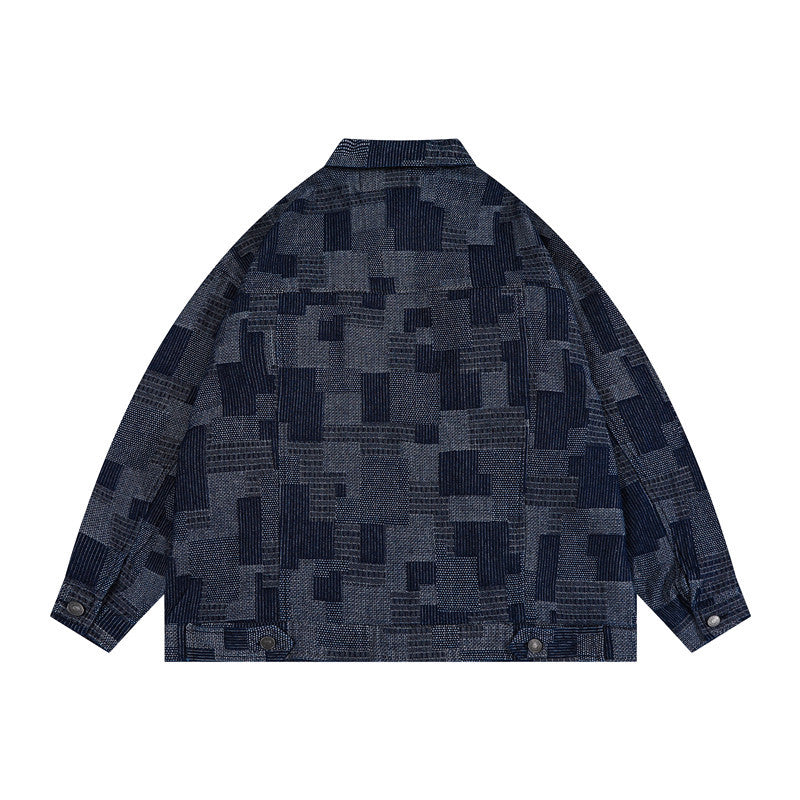 Man Fall Outfis Full Printed Plaid Lapel Coat Men's and Women's Hip Hop Loose Casual Couple Jacket