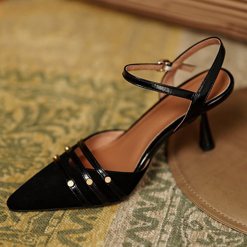 Nude Low Block Heel Pointed Toe All-Matching Stiletto Heel