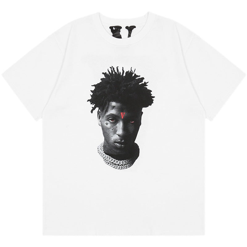 Vlone T Shirt Short Sleeve High Street Loose Casual Men'S And Women'S Tee Large V Printed Letter T-Shirt